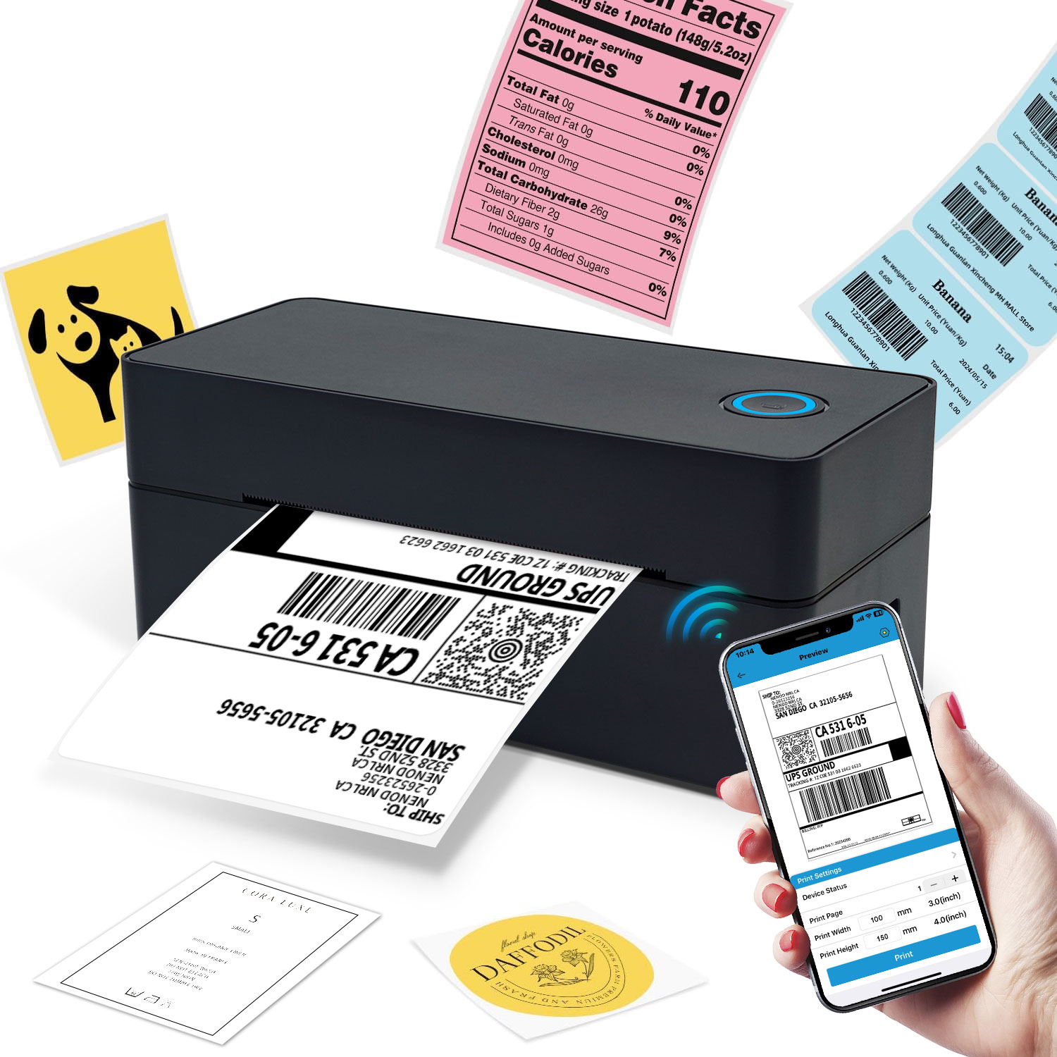 Commercial Label Printing Machine - Imprimante d'étiquettes adhésives sans fil thermique