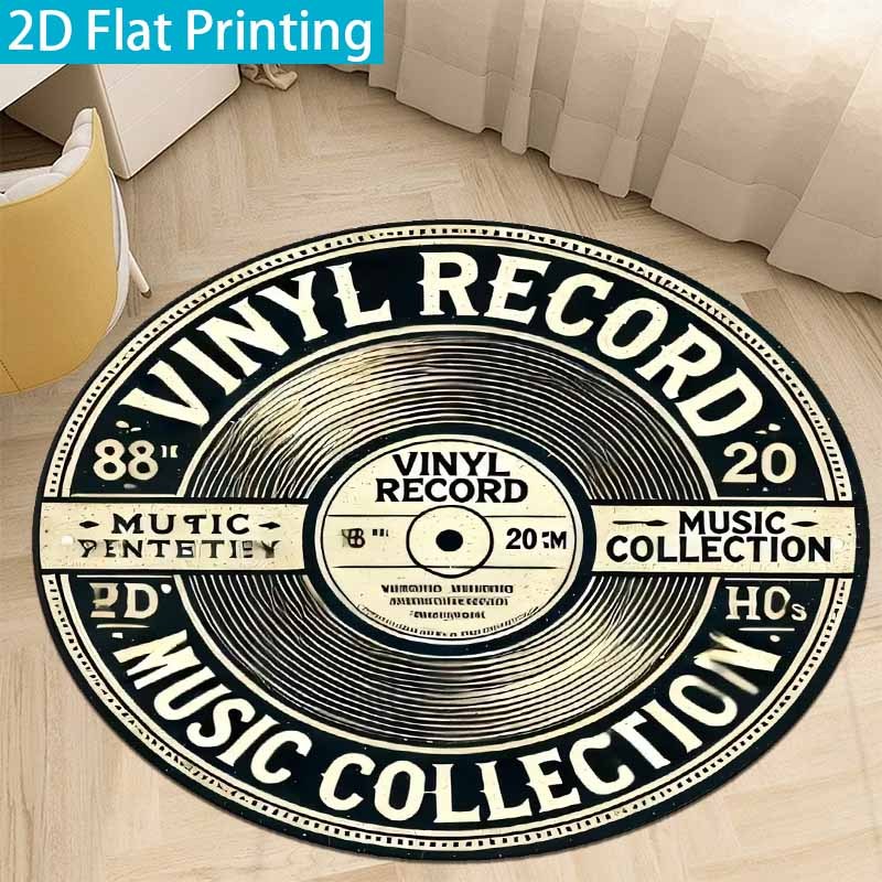Commercial Vinyl Printing - Tapis rond vintage en vinyle noir